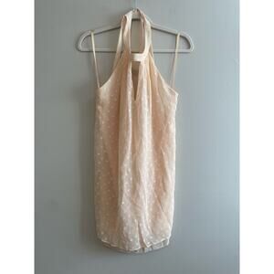 NWT $298 BCBGMaxAzria Size S Powder Pink Mini Dress Halter Neck Polka Dots